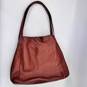 American Leather Co Shoulder Bag Brown Triple Entry Satchel Handbag